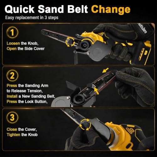 Cordless Belt Sander with 360° Rotatable Head, 20 Sanding Belts Brushless Belt Sander Compatible with Dewalt 20V Battery(No Battery) for metal and wood