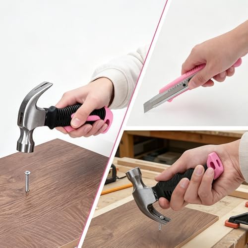 CARTMAN 150-Piece 8V Cordless Drill Hand Tool Set Pink Household Repair Kit