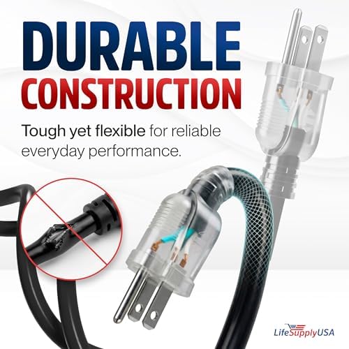 50ft Outdoor/Indoor Extension Cord 16/3 Gauge Heavy Duty 3 Prong SJTW, Waterproof, Flexible Cold-Resistant Long Power Cord,13A 125V 1625W, Black by LifeSupplyUSA