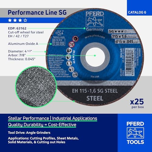 PFERD Tools 4-1/2" x .045" x 7/8" Type 27 SG Steel Cut-Off Wheel, 25 Pack