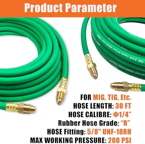 30FT Argon Hose, Inert Gas Welding Hose for MIG/TIG Regulators & Flowmeters