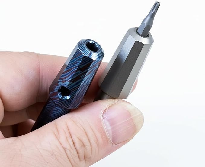 Mini Titanium EDC Pocket Screwdriver with 7 Bit Storage, 81mm / 3.19in Magnetic Precision Hex Driver Tool, Portable Polygon Everyday Carry Tool (Titanium Stonewash)