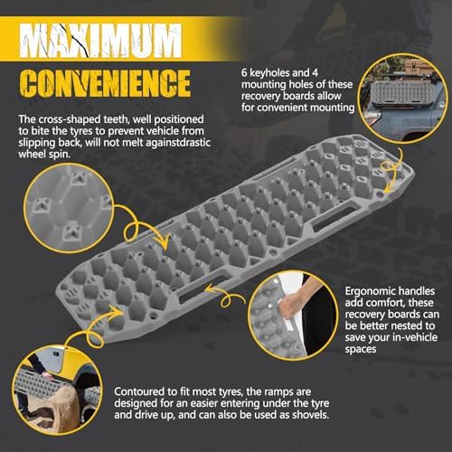 BUNKER INDUST Off Road Traction Boards, Pair Recovery Tracks Traction Mat for 4x4 Truck Jeep Mud, Snow, Sand Ramp-Grey Emergency Tire Traction Pads (Gen 10th)