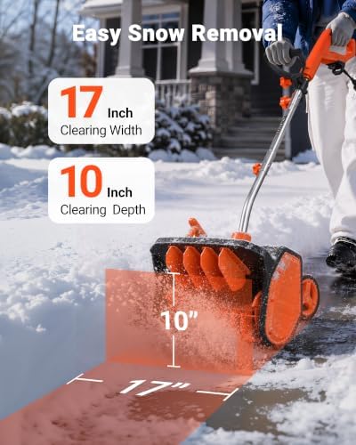 VOLTASK 17-Inch Corded Snow Blower with Wheels, 12 Amp Electric Snow Shovel