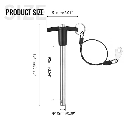 T Handle Quick Release Pin 0.39 Inch Diameter,304 Stainless Steel Ball Locking Pin with Push Button Lanyard Usable Length 3.54"(10mm x 90mm)