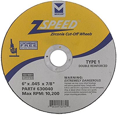 Mercer Industries 630040 - 6" x .045 x 7/8" Type 1 ZSPEED Zirconia Cut-Off Wheels for Stainless Steel (25 pack)