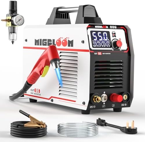 Plasma Cutter 55Amp Non Touch Pilot Arc Non-High Frequency,Non-Touch Dual Voltage 110V/220V Plasma Cutting Machine with LCD Screen IGBT Inverter 3/4'' Max Cut, Post Flow Mesh Cut 2T/4T