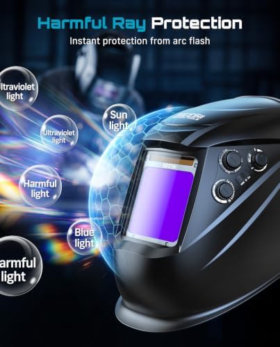 SEESII Large View Welding Hood with Welding Gloves, 3.93"x3.81" True Color Welding Helmet, 1/1/1/1 Auto Darkening with 4 Arc Sensors, 13-Inch Heat Resistant Full Protection for TIG MIG ARC