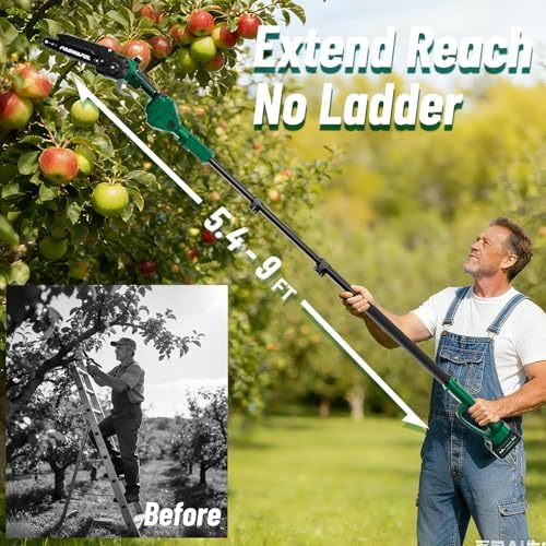 2-in-1 Electric Pole Saws for Tree Trimming, 8 Inch Cordless Mini Chainsaw with 15 FT Extension Pole, Pole Saw Battery Powered with 2*4.0Ah Battery, Tree Trimmer Pole Saw for Branch Cutting
