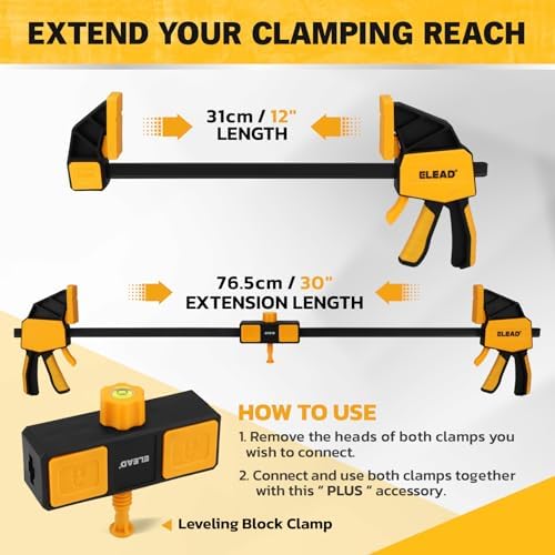 3-Pack 12-Inch Bar Clamp for Woodworking with Leveling Block Clamp, 350LBS Load Limit, Heavy Duty Quick-Release Wood Clamps/Spreader, One-Handed F Clamp for Wood Working