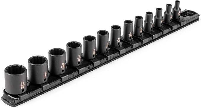 TEKTON 1/4 Inch Drive Impact Socket Set, 13-Piece | SID90104 | (5/32 - 11/16 in.), Shallow, 12-Point, Socket Rail