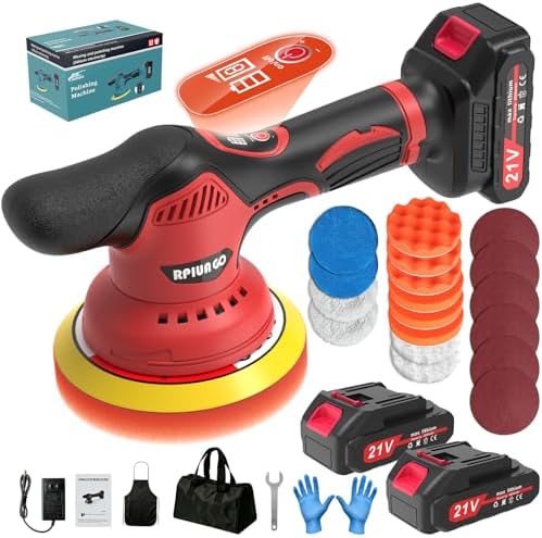 Cordless Car Buffer Polisher Kit (28pcs), 8-Speed 6000RPM, 2X21V Batteries