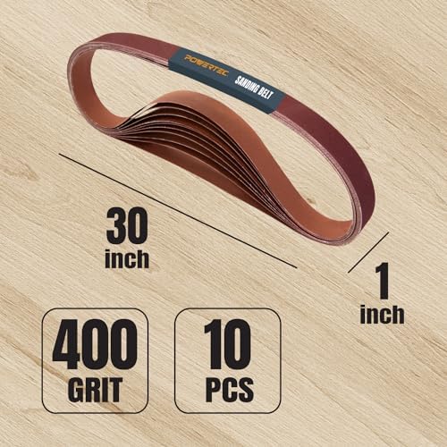 POWERTEC 1x30 Sanding Belts, 10PK, 400 Grit Aluminum Oxide 1 x 30 inch Sanding Belts for Belt Grinder, Belt and Disc Sander, Knife Sharpening, Woodworking, Metalworking (111370)