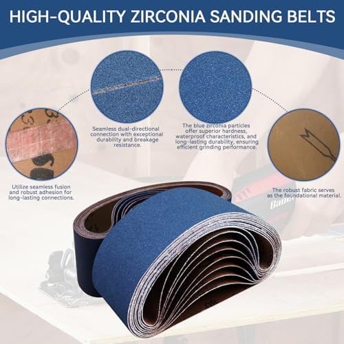 3x24 Inch Sanding Belts 18 Pcs 6 Grits Sizes (3 Each of 60/80/120/150/240/400 Grits) Heavy Duty Belt Sander Zirconia Belt Sander Paper for Wood, Metal, Stainless Steel, Cars, and Furniture