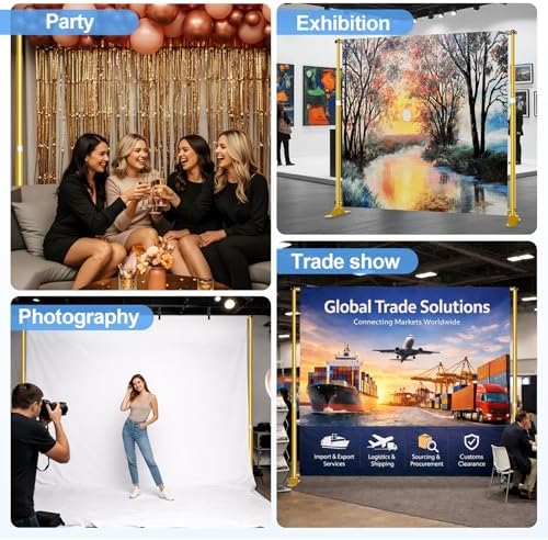 10 x 10FT Backdrop Banner Stand, Heavy Duty Adjustable Photo Background Support Frame Kit, Step and Repeat Stand for Photo Booth, Parties, Exhibition, Trade Show, Wedding - Gold