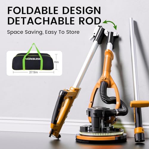 Drywall Sander, 1050W 7.2A Popcorn Ceiling Removal Tool, Automatic Drywall Sander with Vacuum Dust Collector, 7 Variable Speed 1000-2100RPM, 15Pcs Sanding Discs(Yellow)