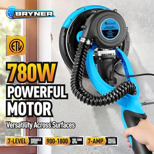 Drywall Sander, 780W Electric Drywall Sander with Vacuum Dust Collector, 7 Variable Speed 900-1800RPM, 26FT Power Cord, Wall Sander for Popcorn Ceiling, Pole Sander for Drywall