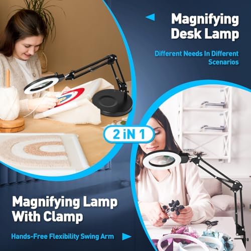 KIRKAS 12X 30X Magnifying Glass with Light and Stand, Overhead Knob 2 in 1