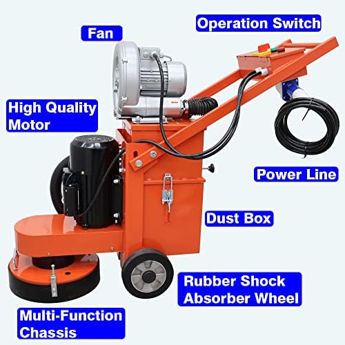 INTSUPERMAI Concrete Floor Polisher Hand-push Cement Ground Grinder Terrazzo Ground Grinding Machine Adjustable Floor Surfacing Grinder Floor Ground Polishing Machine with Vacuum Fan 220V