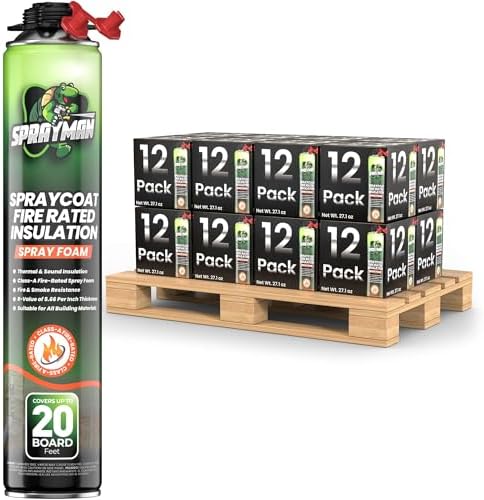 Sprayman Spraycoat Fire Rated Spray Foam Insulation 240 Sq Ft (192x27.1oz) High R-Value (11.32 / 2in) Heat & Noise Reduction, Closed Cell Polyurethane Foam Sealant - Gun & Cleaner NOT Included, Pallet