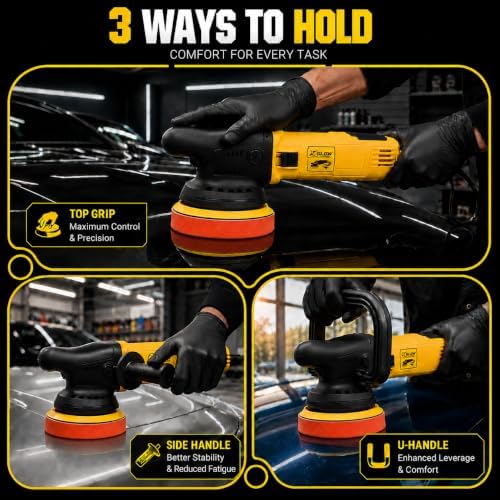 X'GLOW 5-Inch Random Orbital Car Polisher, 900W Corded Car Buffer, 6-Speed