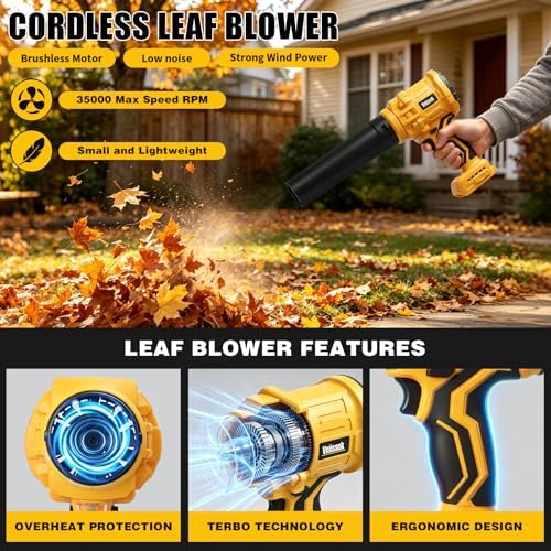 Handheld Leaf Blower Cordless for DeWALT 20V Battery, 2-in-1 Portable Blower & Vacuum Cleaner, Lightweight for Patio, Garden, Leaves, Dust, Car Clean, Garage, Snow Cleaning (Leaf Blower & Vacuum)