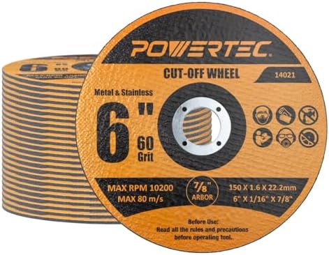 POWERTEC Cut Off Wheels 25 Pack, 6" Aluminum Oxide 60 Grit (14021)