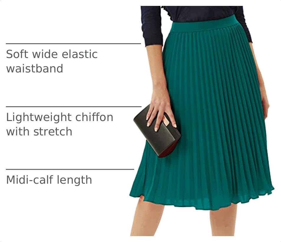 GRACE KARIN Pleated Midi Skirt for Women Chiffon A-Line Outfits