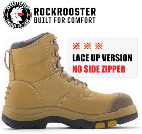 ROCKROOSTER Work Boots for Men,7 inch,Steel Toe,Side Zipper, Oiled Leather Shoes,Static Control,Breathable,Quick Dry(AK232Z-245Z)