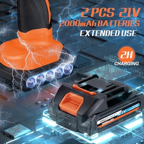 Protmex Cordless Car Buffer Polisher w/ 2x2000mAh 21V Batteries, Orange