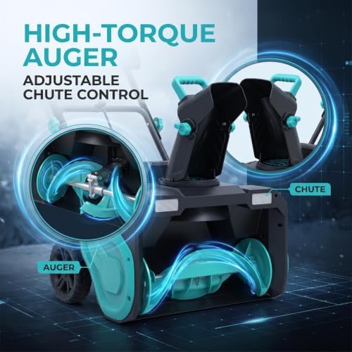 Garvee Snow Blower - Brushless Motor 21" Width 180° Rotating Chute Walkways Driveways Snow Thrower Blaster Dual LED Lights (21 Inch & 2 * 5.0Ah Batteries)