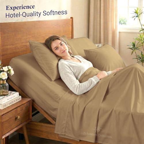 JS Sanders Collection Split Head Sheet Set 4PC Cal. King Size, Taupe