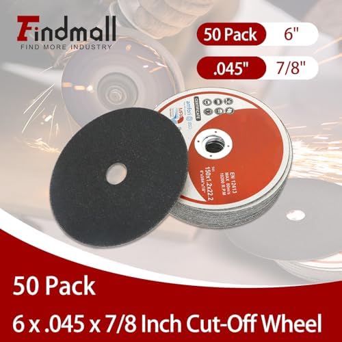 Cut Off Wheels 50 Pack 6 x .045 x 7/8 Inch Metal and Stainless Steel Cutting Discs for Angle Grinders