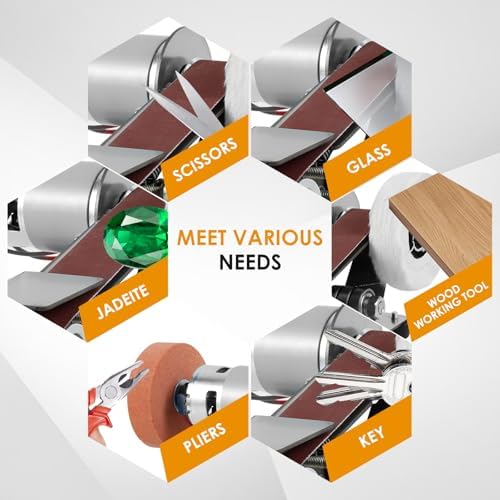 Mini Belt Sander, 15° Electric Spindle Knife Sharpener Bench Grinder Sanding Machine, 7 Adjustable Speed Belt Grinder, Cutter Sharpener Sander Small Polishing Grinding Machine for Metal Jewelry
