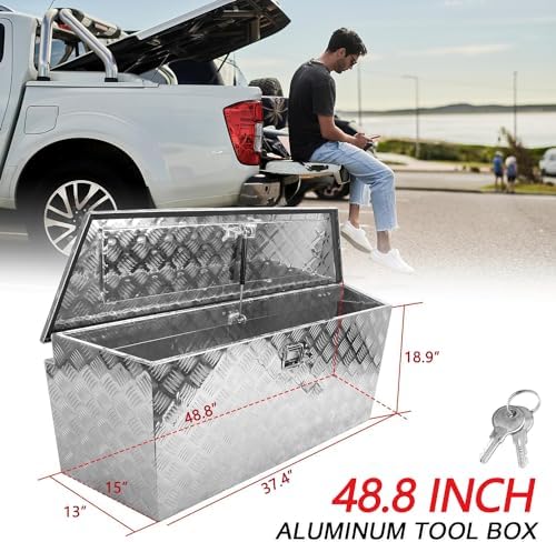 BLACKHORSE-RACING 48.8 Inch Aluminum Trailer Tool Box with 5 Bar Design Secure Storage for Pick Up Trucks, RV Trailers and ATVs, Lock & Keys Included