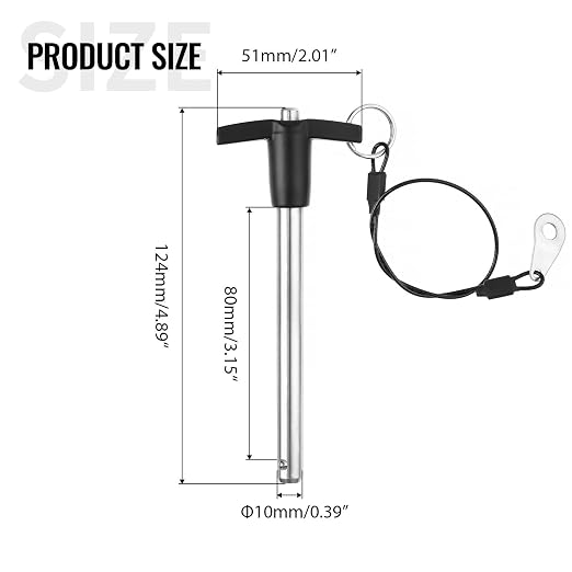 T Handle Quick Release Pin 0.39 Inch Diameter,304 Stainless Steel Ball Locking Pin with Push Button Lanyard Usable Length 3.15"(10mm x 80mm)