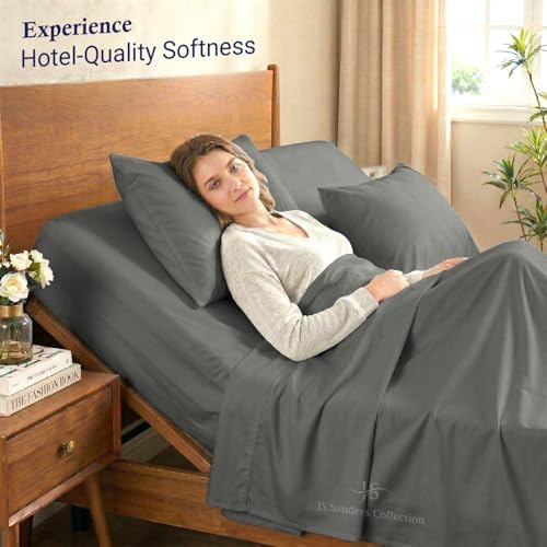 JS Sanders Collection Split Head Sheet Set 4PC Queen Size, Dark Grey