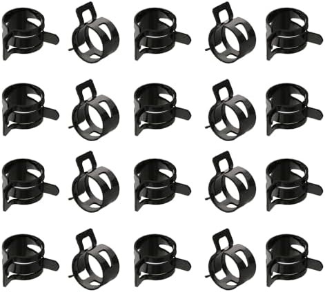 20pcs 0.59" ID Constant Tension Band Hose Clamps, 15mm Spring Band Type Action Hose Clamp Manganese Steel Fuel Line Clamp Low Pressure Air Clip Clamp for Fuel Hose Line Water Pipe Air Tube black