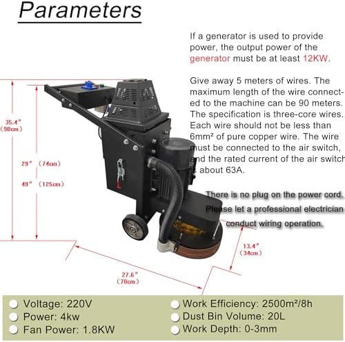 Electric Concrete Floor Grinder Ground Polishing Machine with 20L Vacuum Dust Collector Concrete Surface Grinder 4 Grinding Discs for Old Ground Restoration 220V with Bulit-in Fan