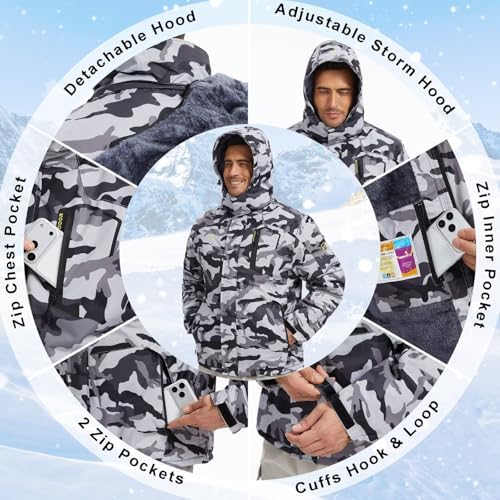 QPNGRP Mens Waterproof Ski Snowboard Jacket Winter Windproof Snow Coat