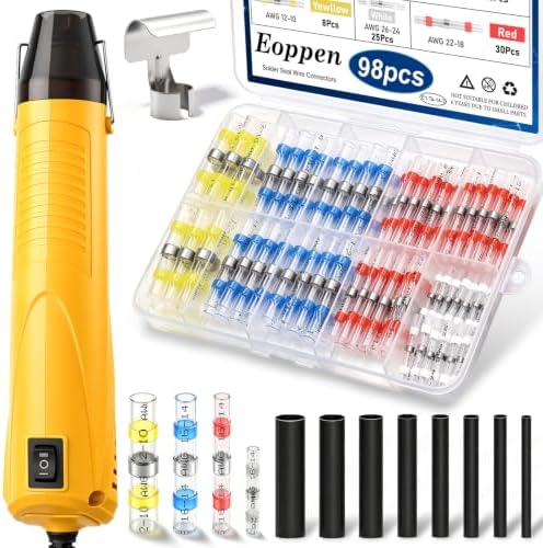 230Pcs Solder Seal Wire Connectors with Mini Heat Gun Kit, Solder Stick Wire Connectors & Heat Shrink Tubing Waterproof and Insulated Electrical Wire Terminals for Marine, Automotive