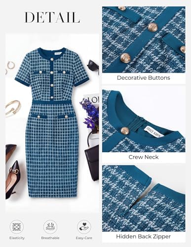 GRACE KARIN Women Work Business Short Sleeve Bodycon Tweed Dress