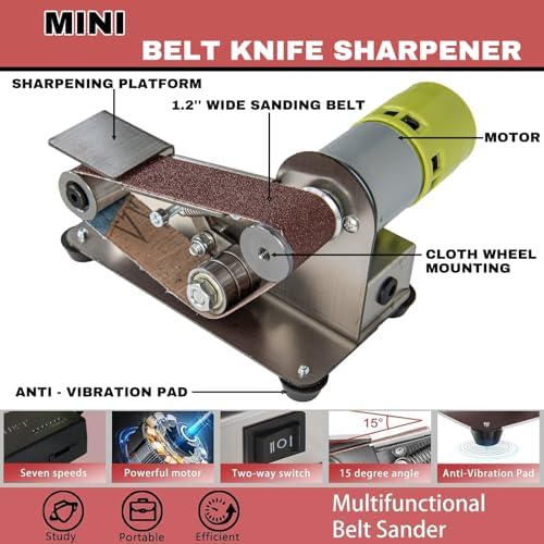 Electric Knife Sharpener, 7 Adjustable Speed Mini Belt Sander, 15 Degree Power Belt Knife Sharpener for Chef and Cutter Enthusiast