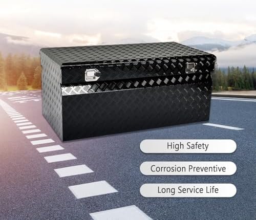 48 Inch Heavy-Wall Aluminum Truck Tool Box Pick Up Truck Bed RV Trailer Toolbox Storage Organizer with RigidCore Lid, Lock & Keys,Gloss Black,5 Bar Tread,48"(L) X24''(W) X21.25(H) Storage Box