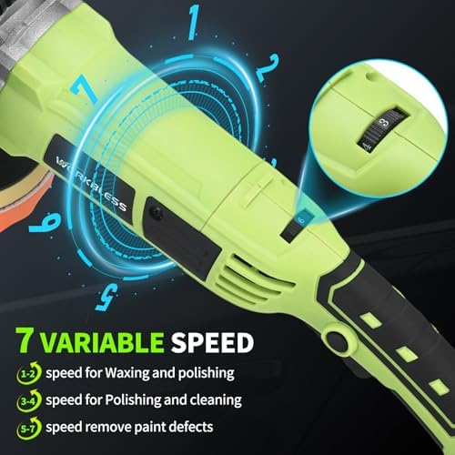 Buffer Polisher, 1600W 6 Inch/7 Inch Rotary Car Buffer Polisher Wax, 7 Variable Speed 1600-3500 RPM, Car Buffers and Polisher for Car, Boat Sanding and Polisher
