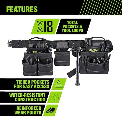 AWP Tool Belt Tool Rig, Durable Premium Utility Belt Organizer for Men & Women, Utility Work, Electrician, Mechanic
