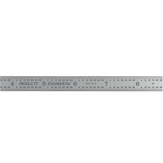 PEC Tools Made in USA Machinist Rule, 12" Flexible Steel Rule, Satin Chrome Finish, Markings 1/32", 1/64",1/10",1/50" for Professionals
