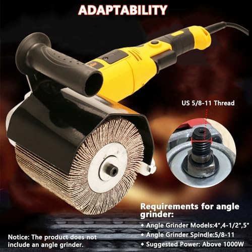Burnishing Polishing Machine Adapter for Angle Grinder, US 5/8-11 Spindle Thread,Handheld Electric Stainless Steel Polisher for Metal, Stainless Steel, Wood (3Pcs Flap Wheels).