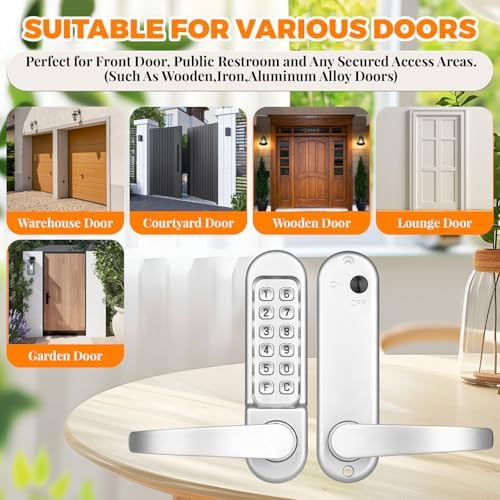 Mechanical Keypad Keyless Entry Door Handle Lock,Pearl Chrome
