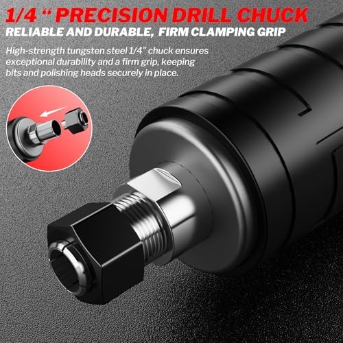 1100W Brushless Braking Die Grinder Compatible with Milwaukee Battery, 3 Level Variable Speed Up to 26000RPM, 1/4" Precision Drill Chuck for Grinding, Polishing, Drilling (Batteries Not Included)